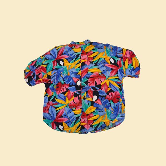 1980s California Krush toucan blouse, size 42 vintage floral & bird rayon top - Picture 8 of 9